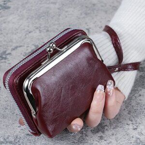 Women Wallet wrist strap short coin Purse Bolo Leather